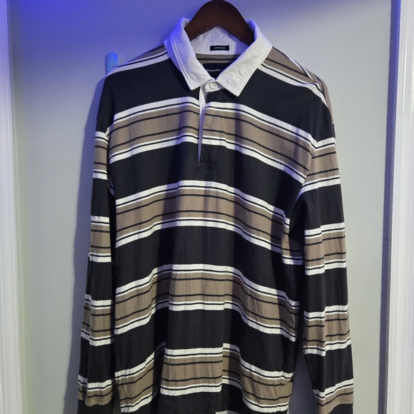 Abercrombie & Fitch Men's Striped Button Down Shirt - Brown, White, and Tan - Picture 1 of 8